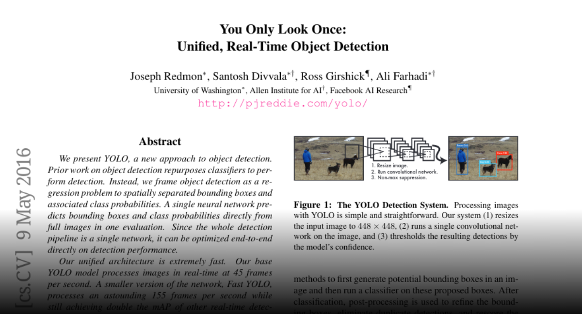 Paper Page - You Only Look Once: Unified, Real-Time Object Detection