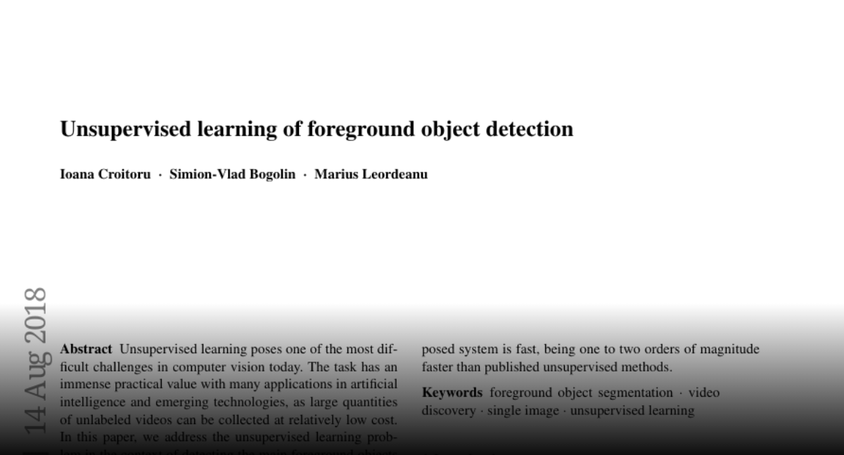 Paper page - Unsupervised learning of foreground object detection