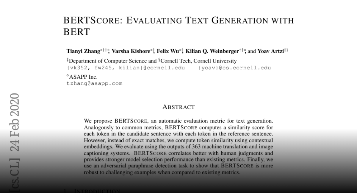 Paper Page - BERTScore: Evaluating Text Generation With BERT