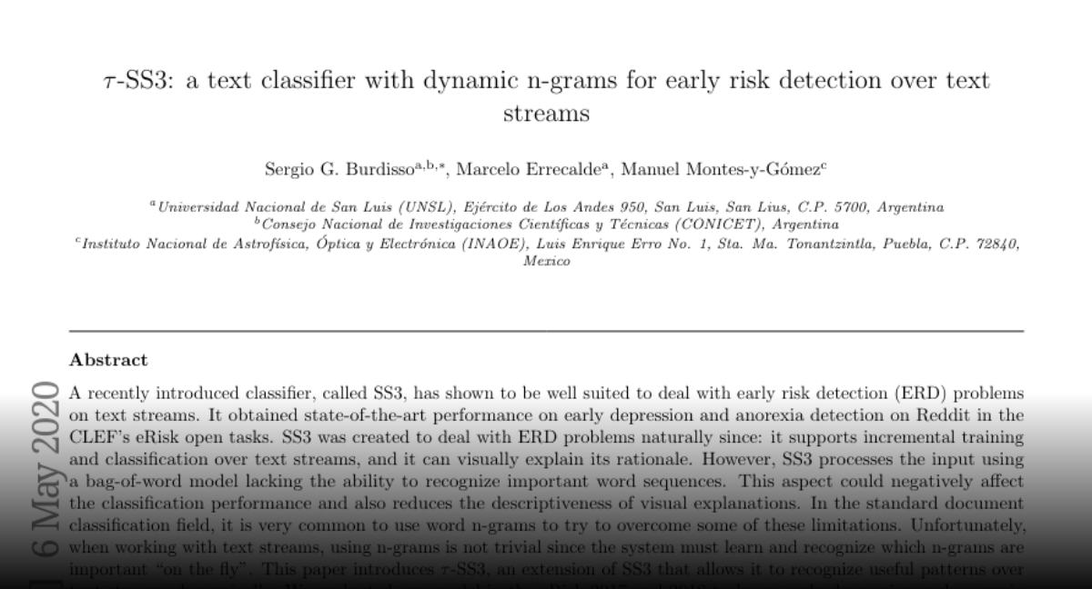 Paper page - t-SS3: a text classifier with dynamic n-grams for early ...