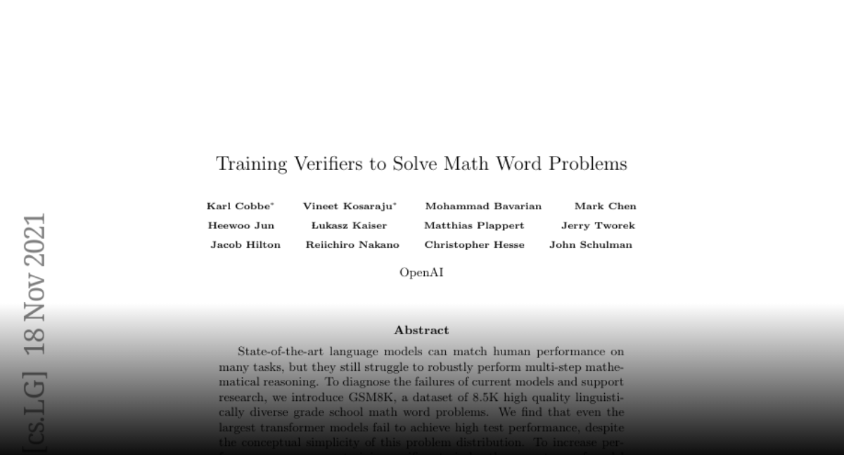 Paper page training verifiers to solve math word problems