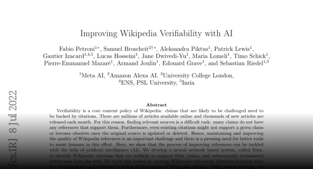 Improving Wikipedia verifiability with AI