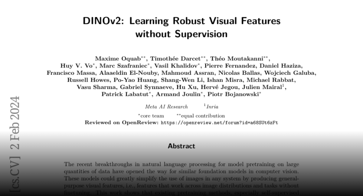 Paper Page - DINOv2: Learning Robust Visual Features Without Supervision