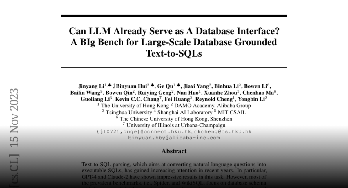 Paper page - Can LLM Already Serve as A Database Interface? A BIg Bench ...