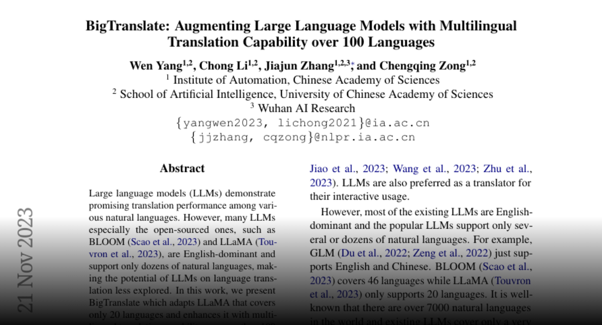 paper-page-bigtrans-augmenting-large-language-models-with-multilingual-translation-capability-over-100-languages