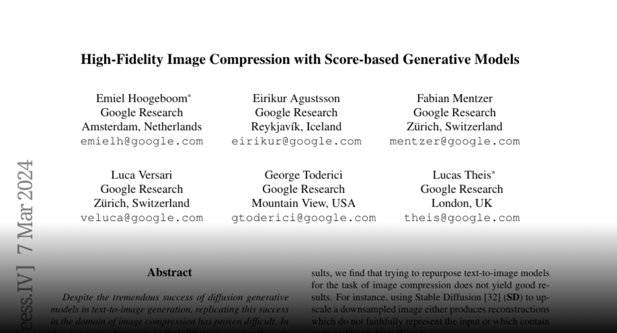 Paper page high fidelity image compression with score based