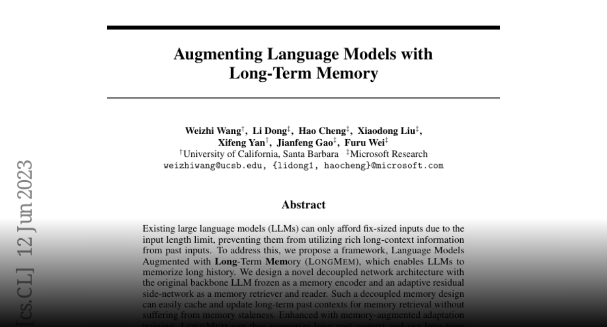 microsoft research paper about augmenting llms with long term memory