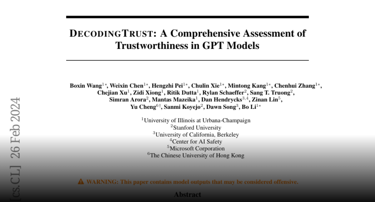 Paper Page - DecodingTrust: A Comprehensive Assessment Of ...