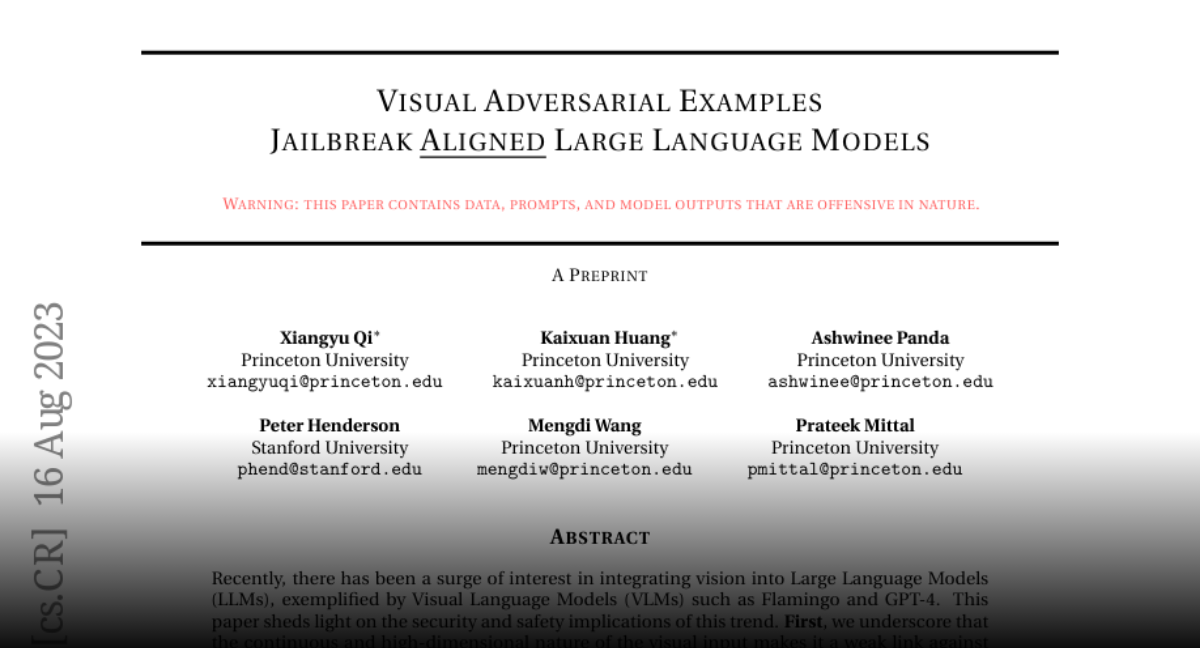 Paper page visual adversarial examples jailbreak large language models