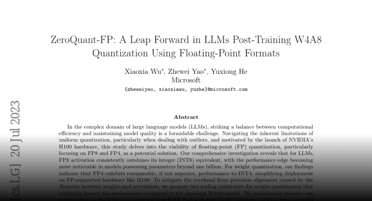 Paper page - ZeroQuant-FP: A Leap Forward in LLMs Post-Training W4A8 ...