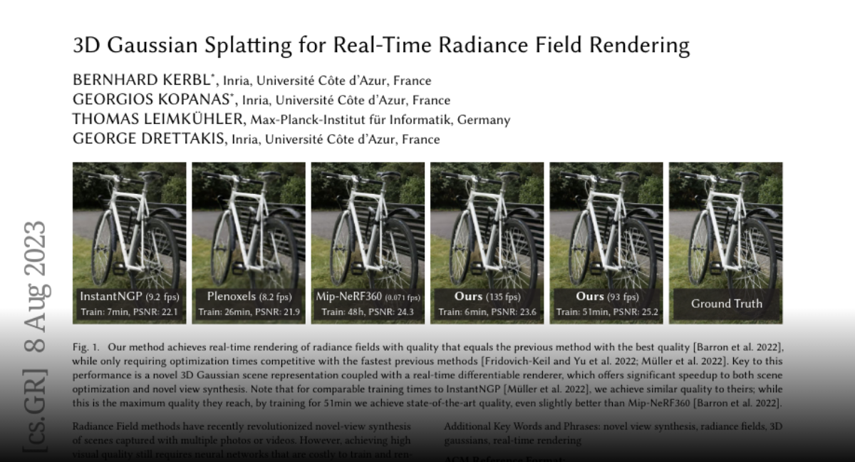 Paper Page - 3D Gaussian Splatting For Real-Time Radiance Field Rendering