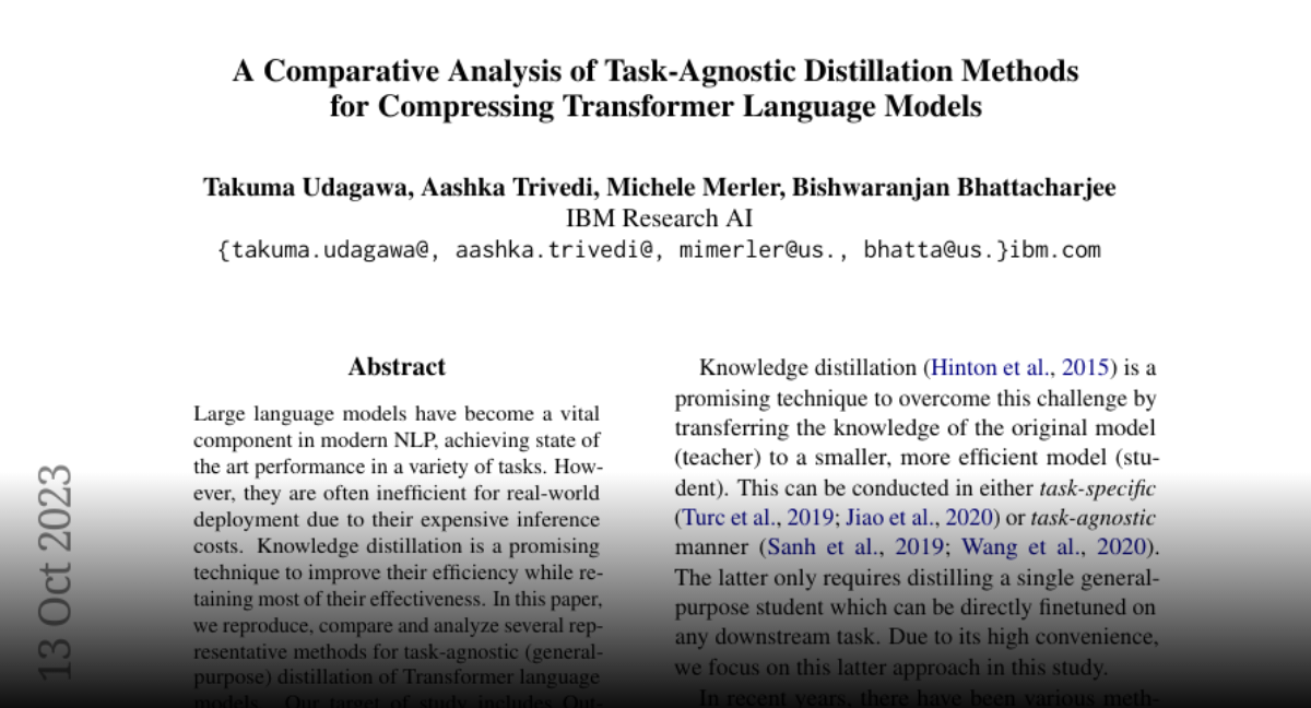 Paper page A Comparative Analysis of Task Agnostic Distillation