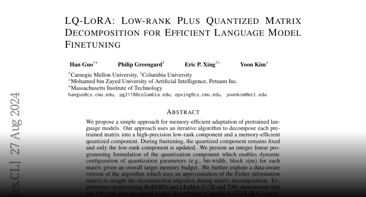 Paper page lq lora low rank plus quantized matrix decomposition for