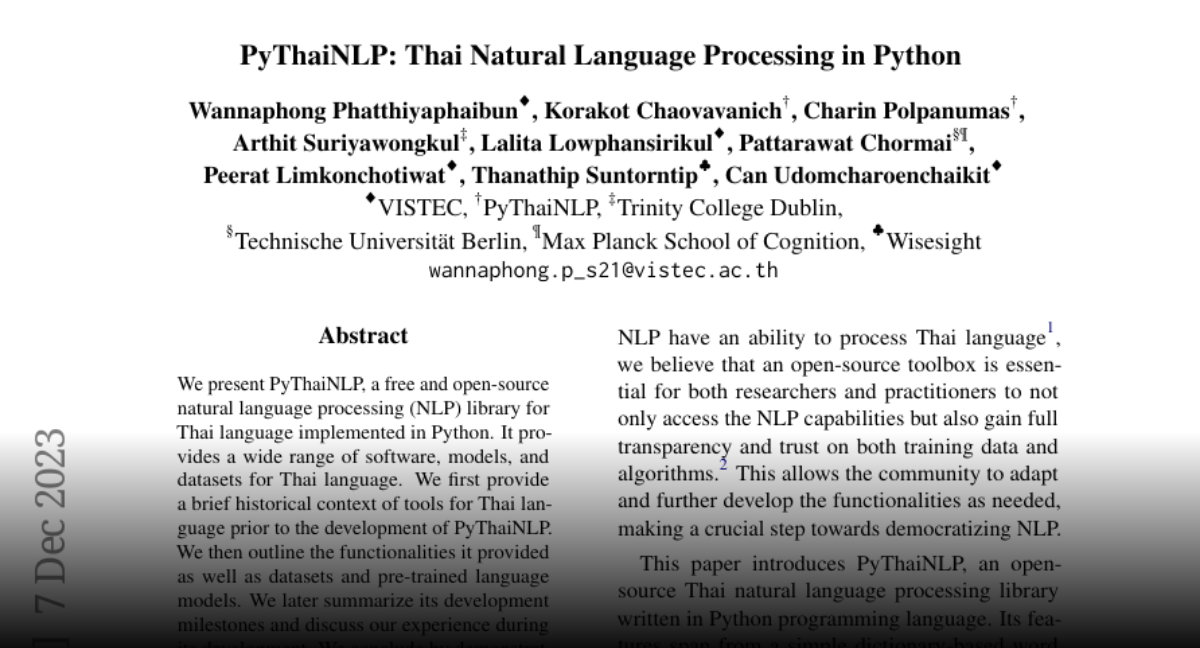 Paper page pythainlp thai natural language processing in python