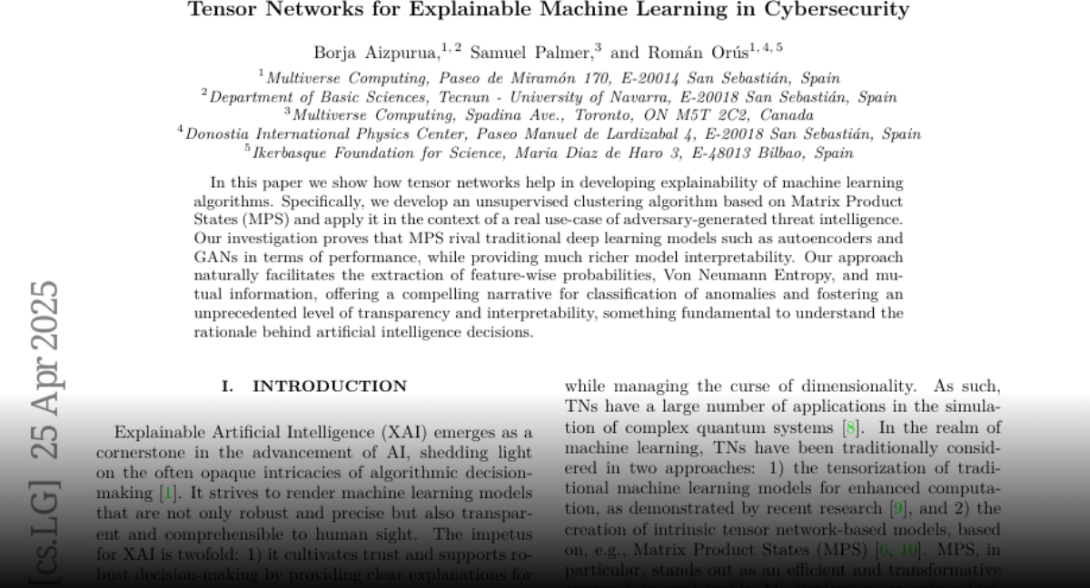 Paper page tensor networks for explainable machine learning in