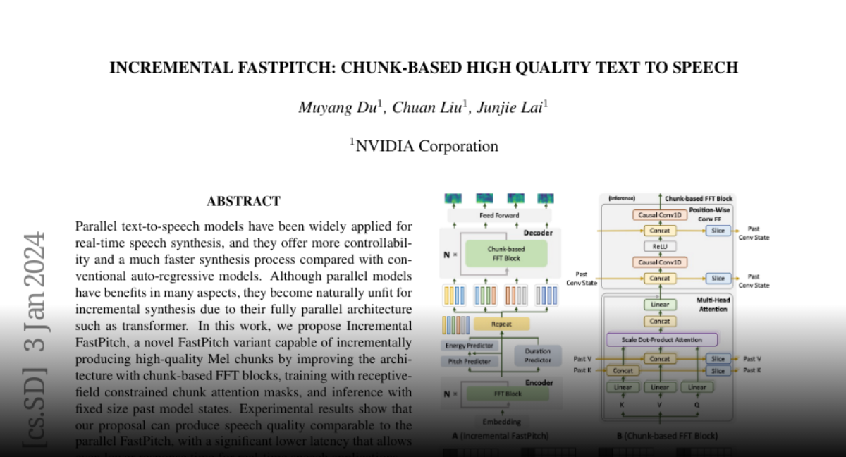 Paper page - Incremental FastPitch: Chunk-based High Quality Text to Speech
