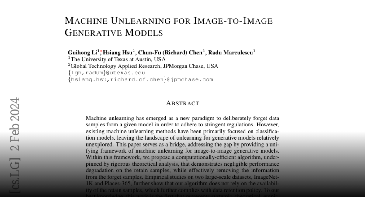 Paper page machine unlearning for image to image generative models