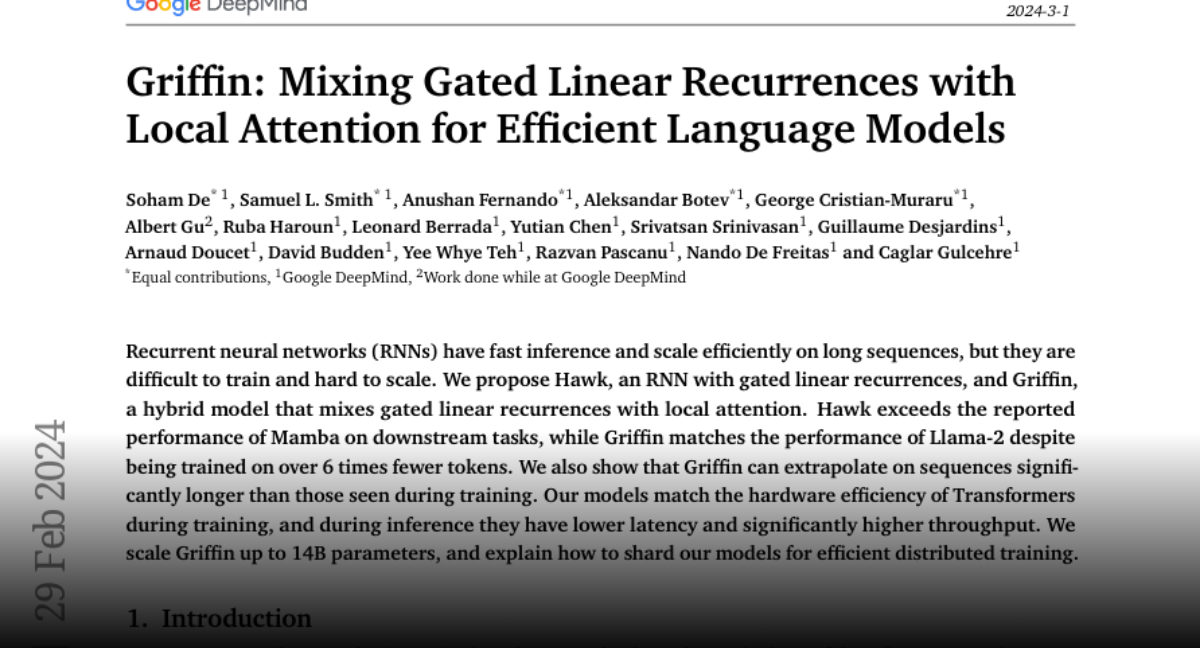 Paper page griffin mixing gated linear recurrences with local