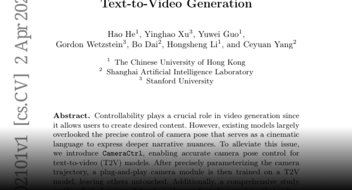 Paper page - CameraCtrl: Enabling Camera Control for Text-to-Video ...