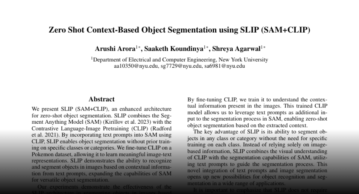Paper page zero shot context based object segmentation using slip