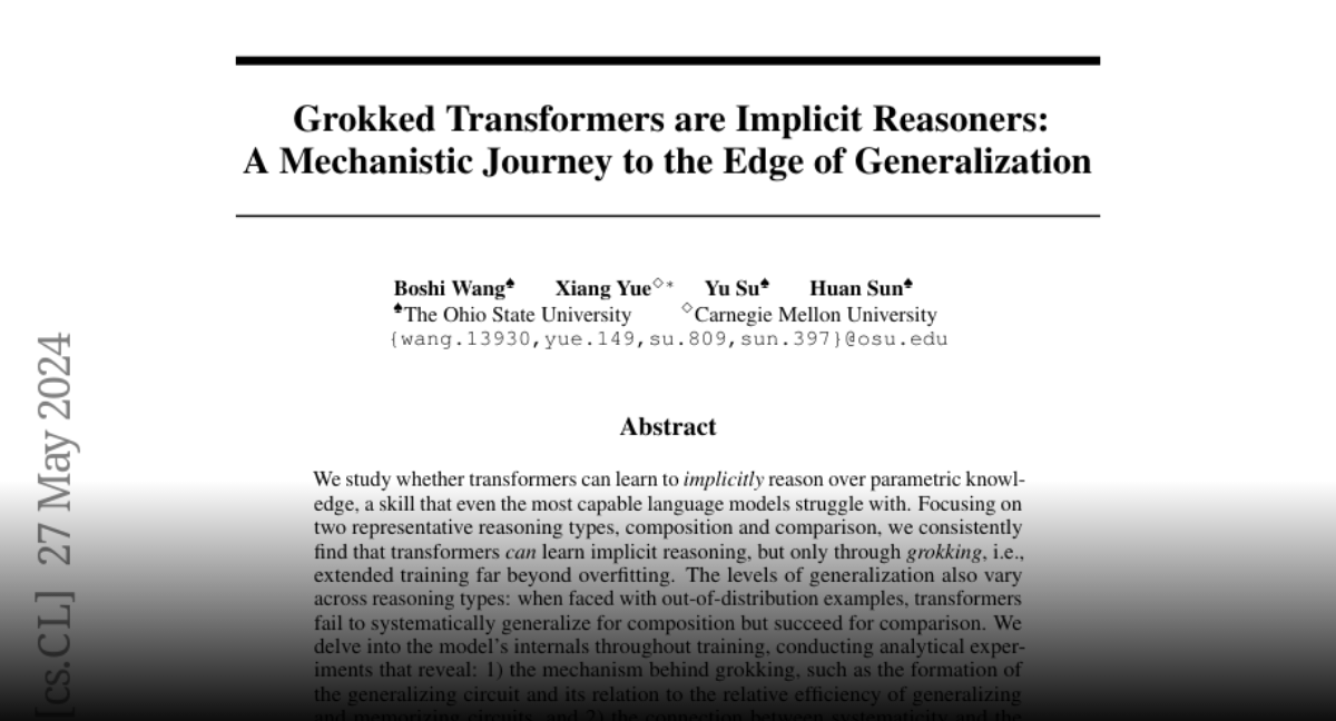 We study whether transformers can learn to implicitly reason over parametric knowledge, a skill that even the most capable language models struggle wi