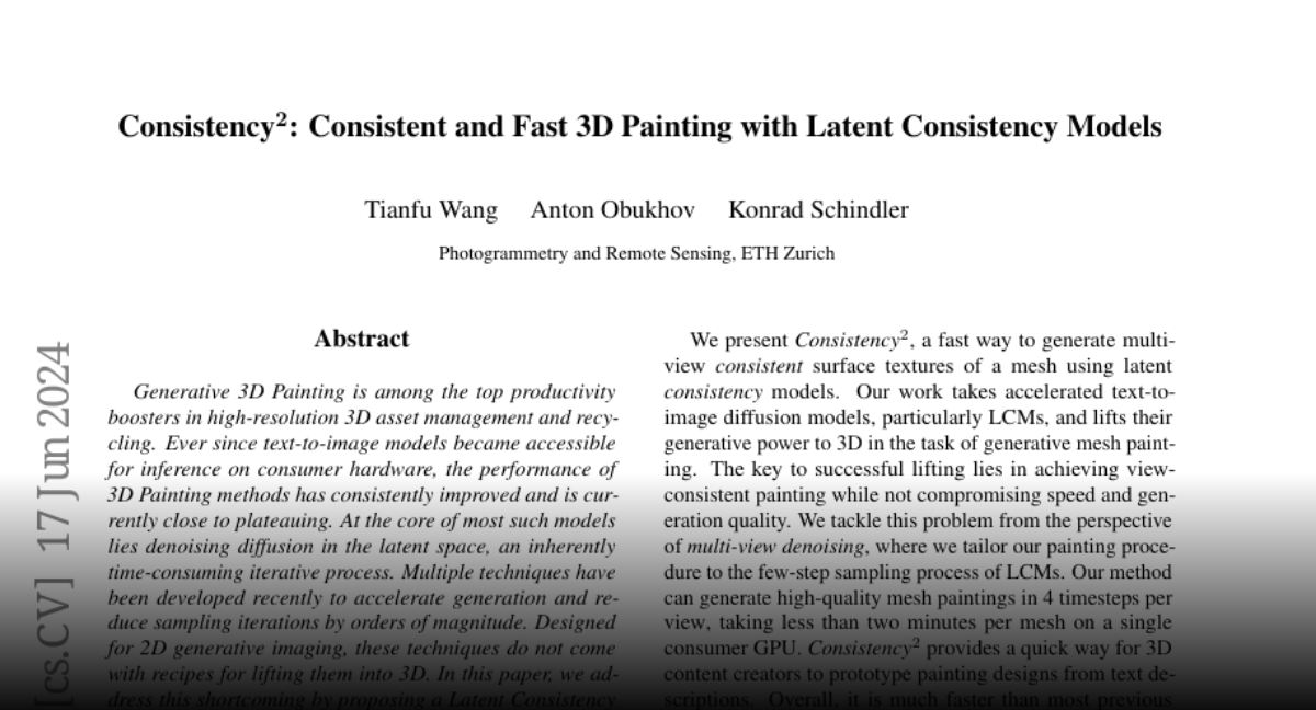 Paper page - Consistency^2: Consistent and Fast 3D Painting with Latent ...