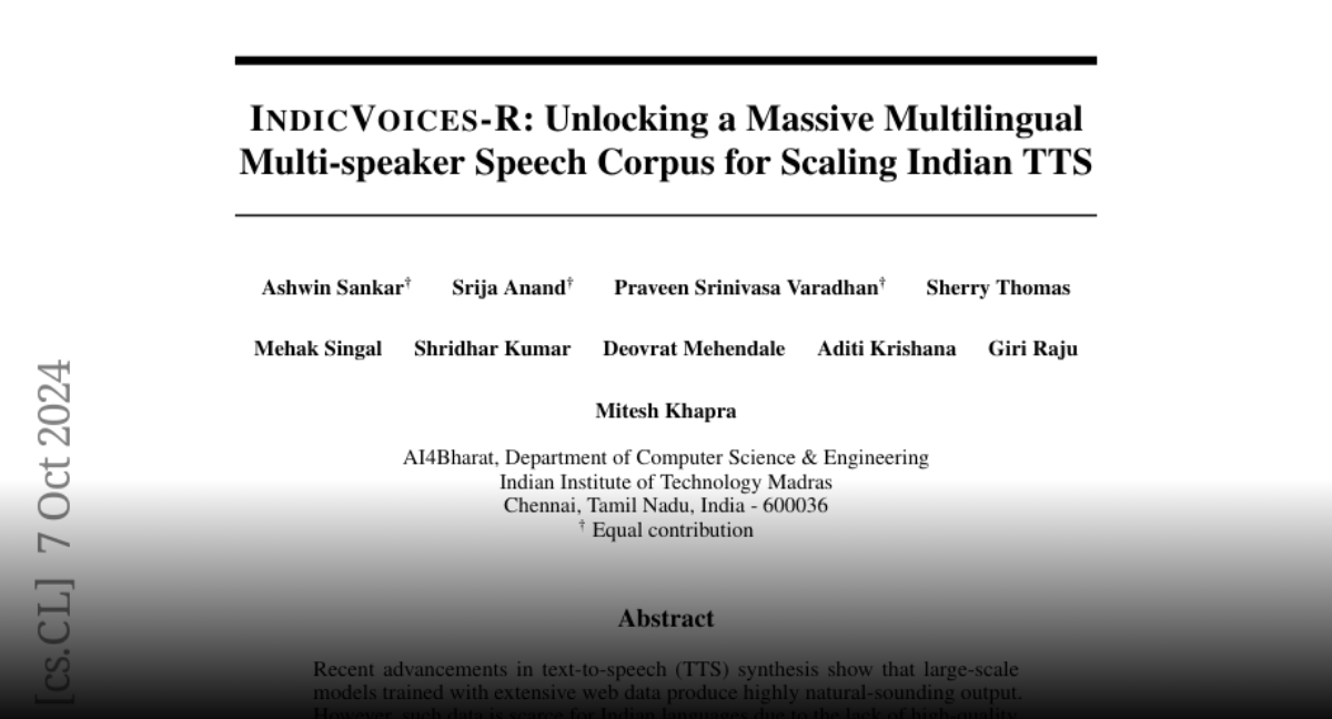 Paper page - IndicVoices-R: Unlocking a Massive Multilingual Multi ...