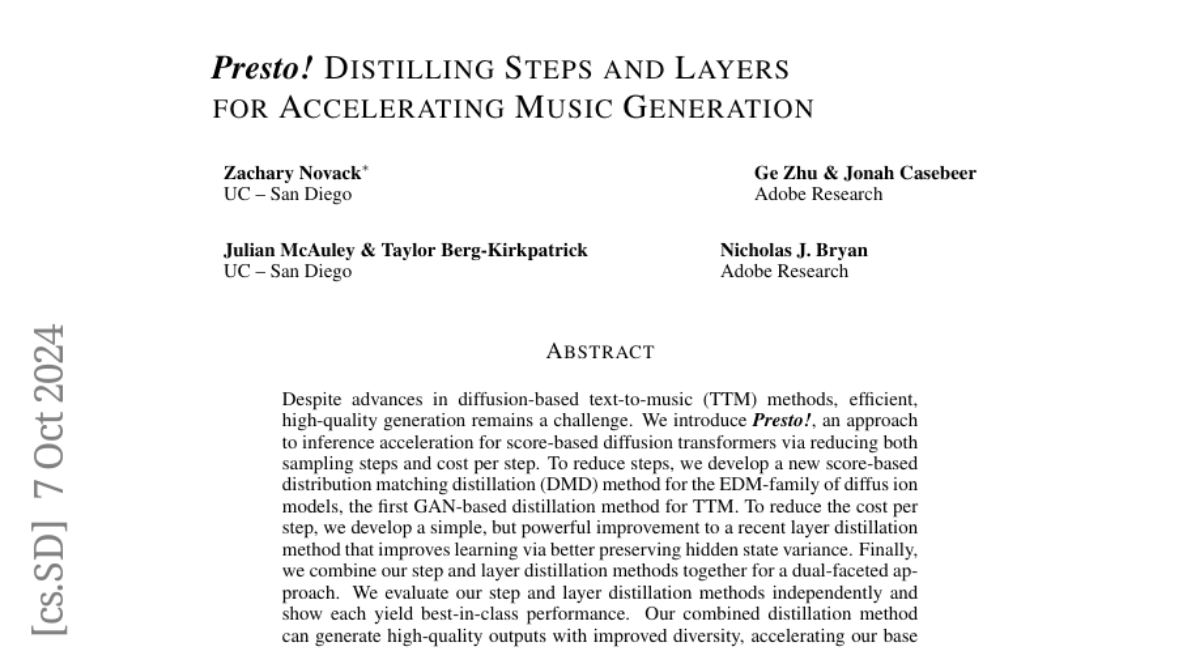 Presto! Distilling Steps and Layers for Accelerating Music Generation