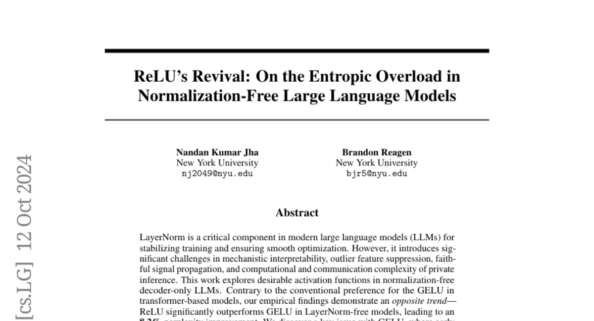 ReLU's Revival: On the Entropic Overload in Normalization-Free Large Language Models