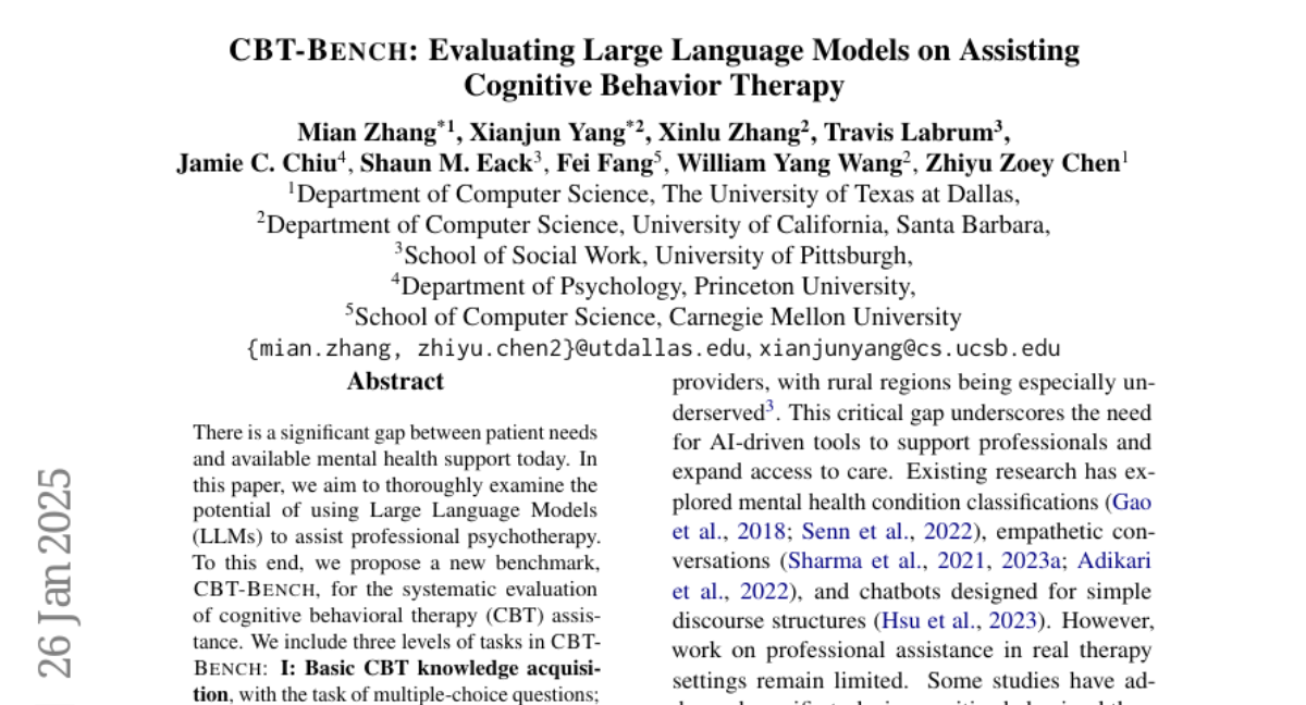 CBT-Bench: Evaluating Large Language Models on Assisting Cognitive Behavior Therapy