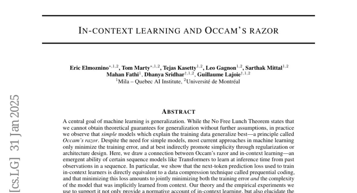 In-context learning and Occam's razor