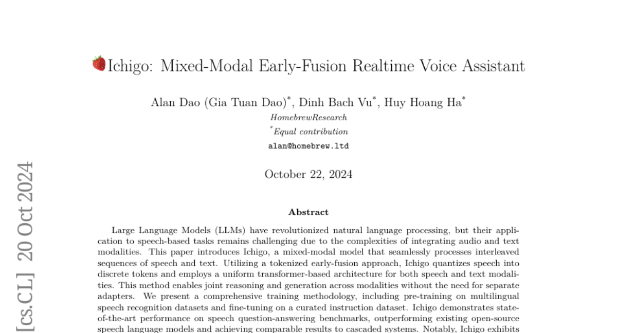 Ichigo: Mixed-Modal Early-Fusion Realtime Voice Assistant