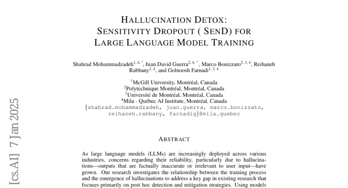 Hallucination Detox: Sensitive Neuron Dropout (SeND) for Large Language Model Training