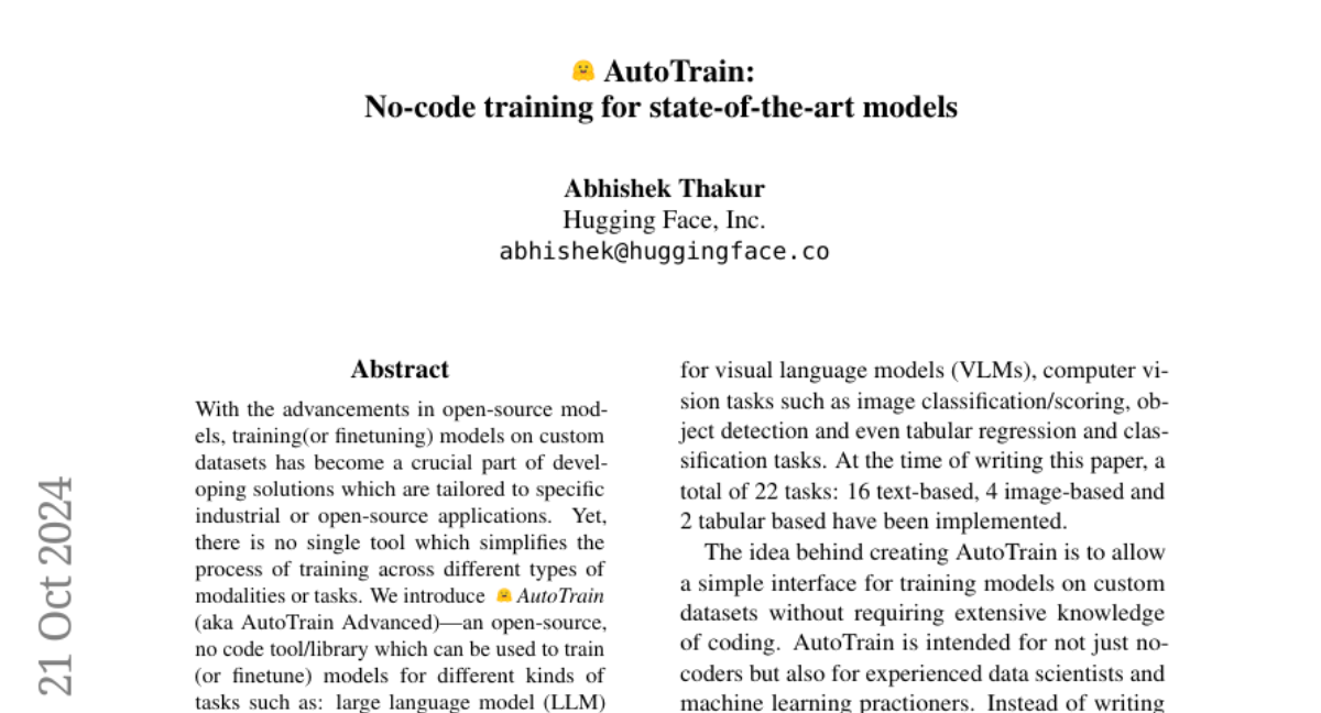 AutoTrain: No-code training for state-of-the-art models