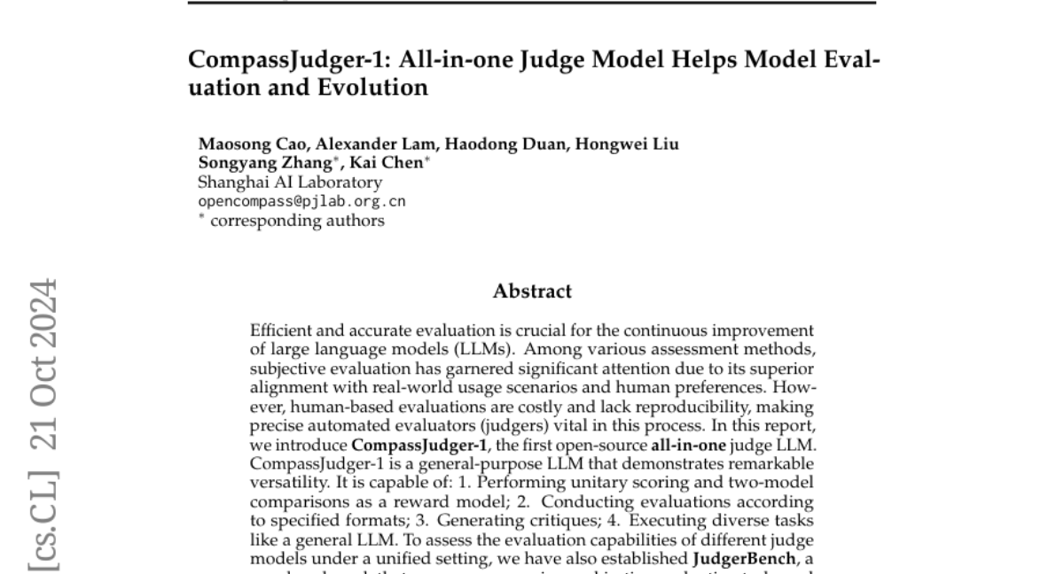 CompassJudger-1: All-in-one Judge Model Helps Model Evaluation and Evolution