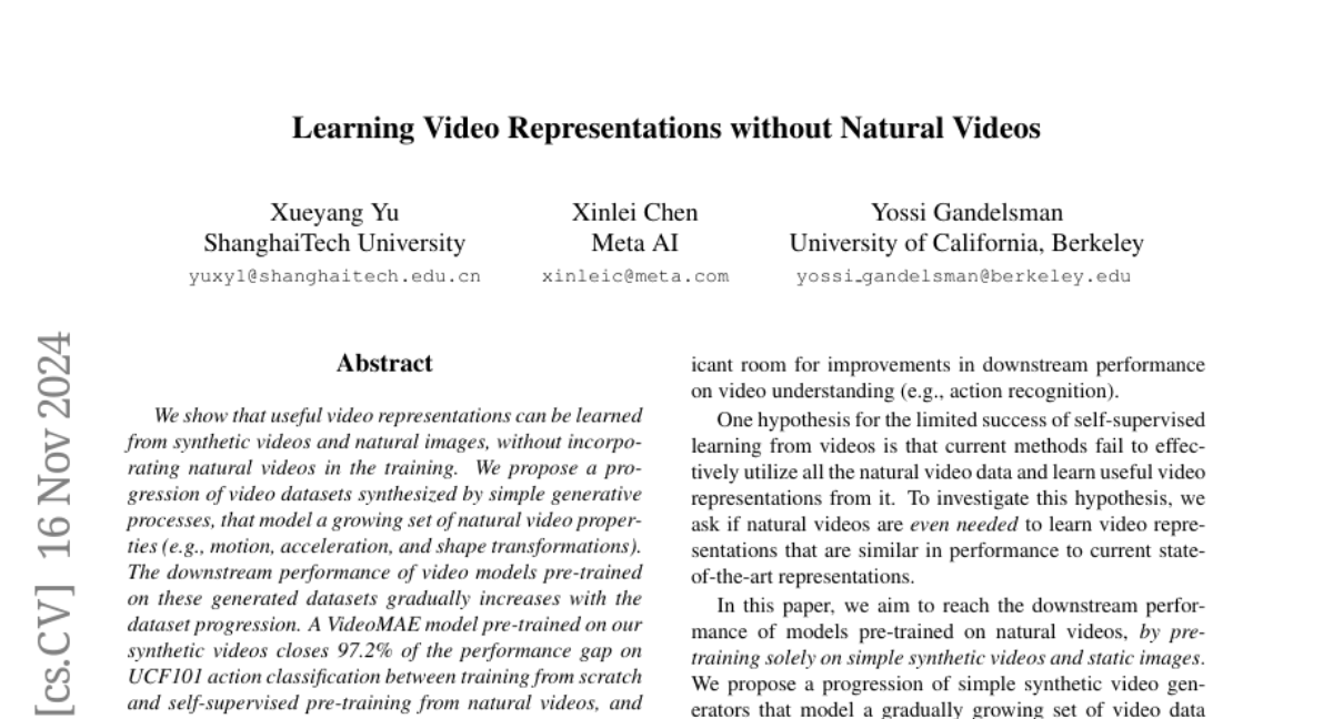 Learning Video Representations without Natural Videos