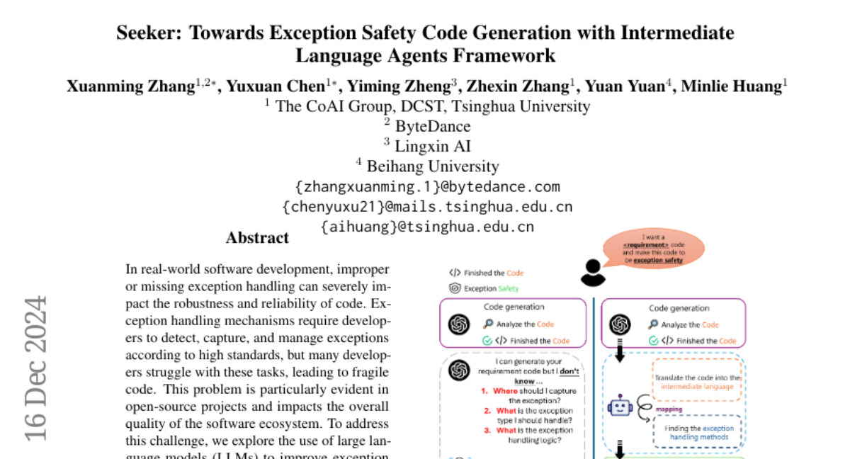 Seeker: Towards Exception Safety Code Generation with Intermediate Language Agents Framework