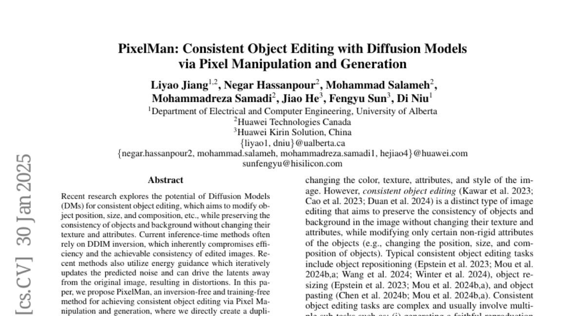 PixelMan: Consistent Object Editing with Diffusion Models via Pixel Manipulation and Generation