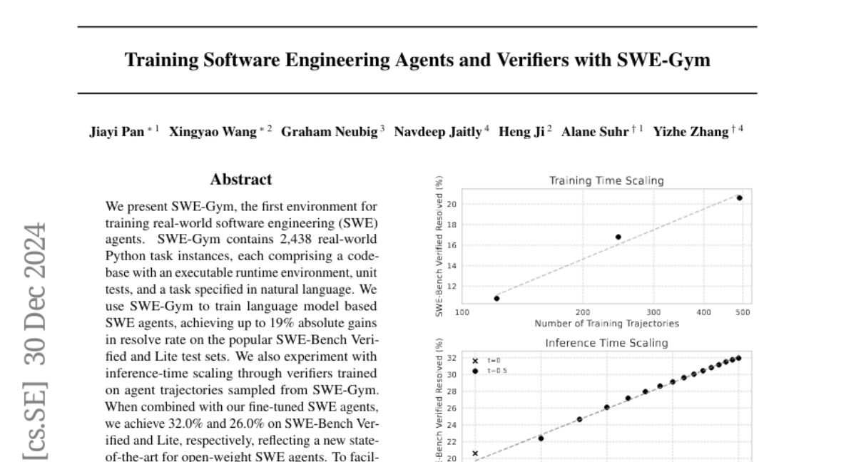 Training Software Engineering Agents and Verifiers with SWE-Gym