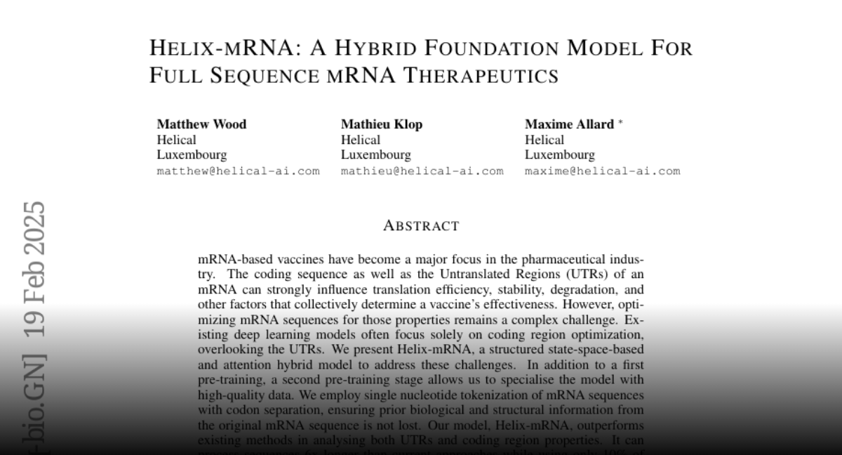 Paper page - Helix-mRNA: A Hybrid Foundation Model For Full Sequence ...