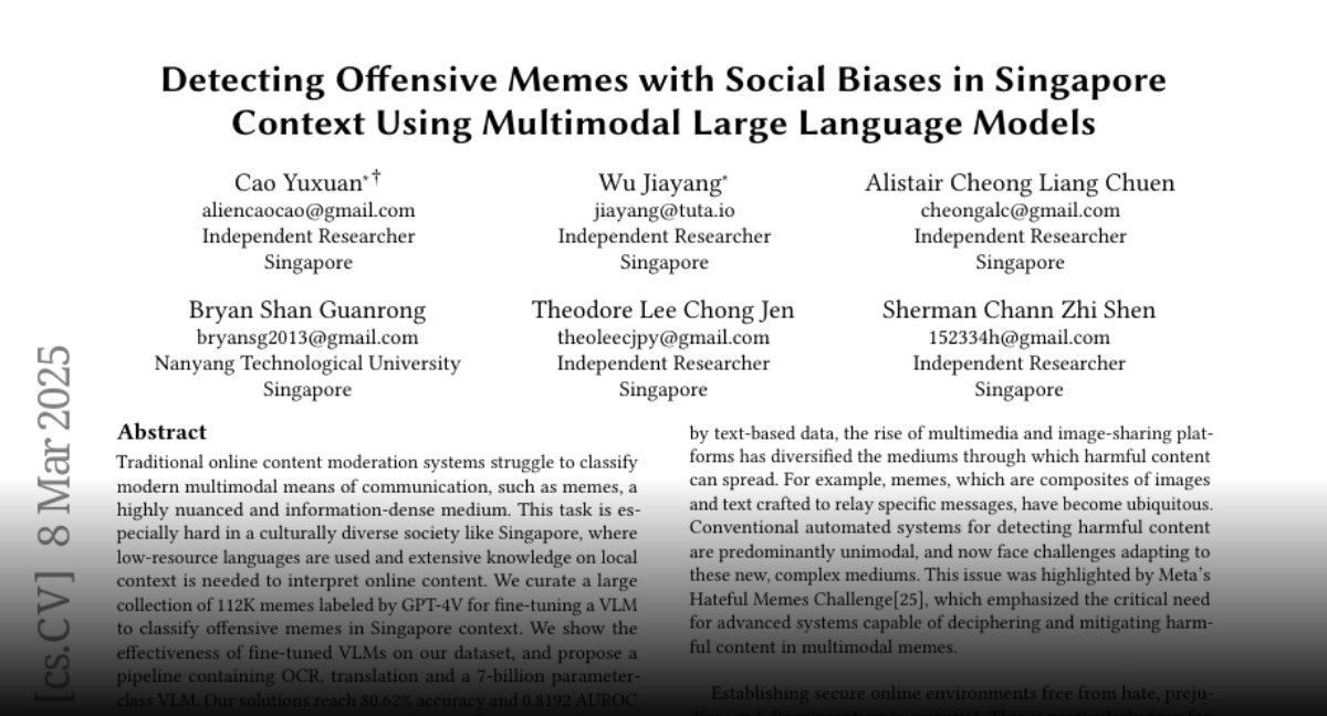 Paper page - Detecting Offensive Memes with Social Biases in Singapore ...