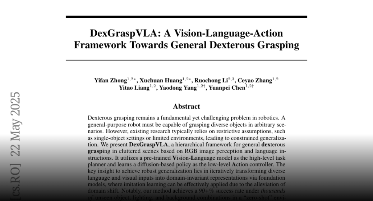 Paper page dexgraspvla a vision language action framework towards