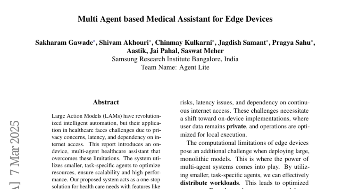 Multi Agent based Medical Assistant for Edge Devices