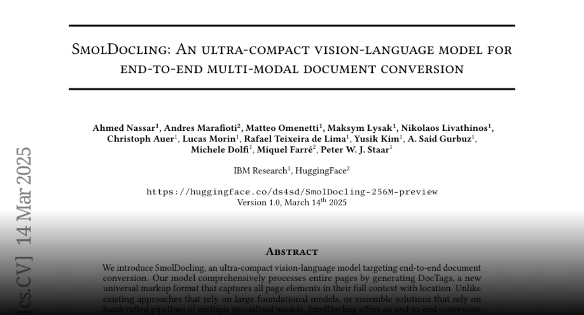 Paper page - SmolDocling: An ultra-compact vision-language model for end-to-end multi-modal document conversion