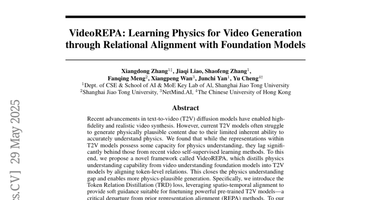 VideoREPA：通过与基础模型的关系对齐学习视频生成物理