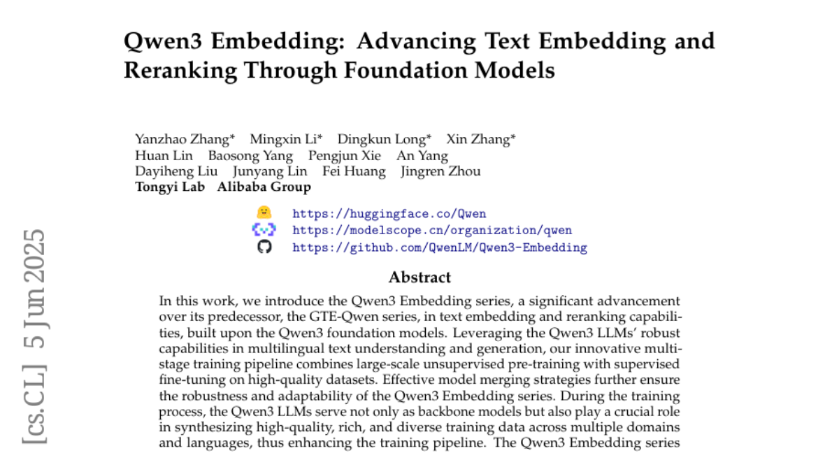 Qwen3 Embedding：通过基础模型改进文本嵌入和重排序