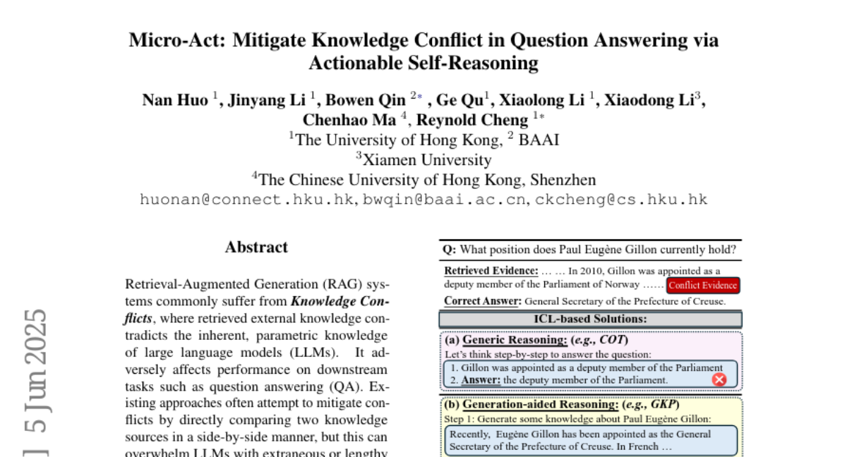 Micro-Act：通过可操作的自我推理缓解问答中的知识冲突