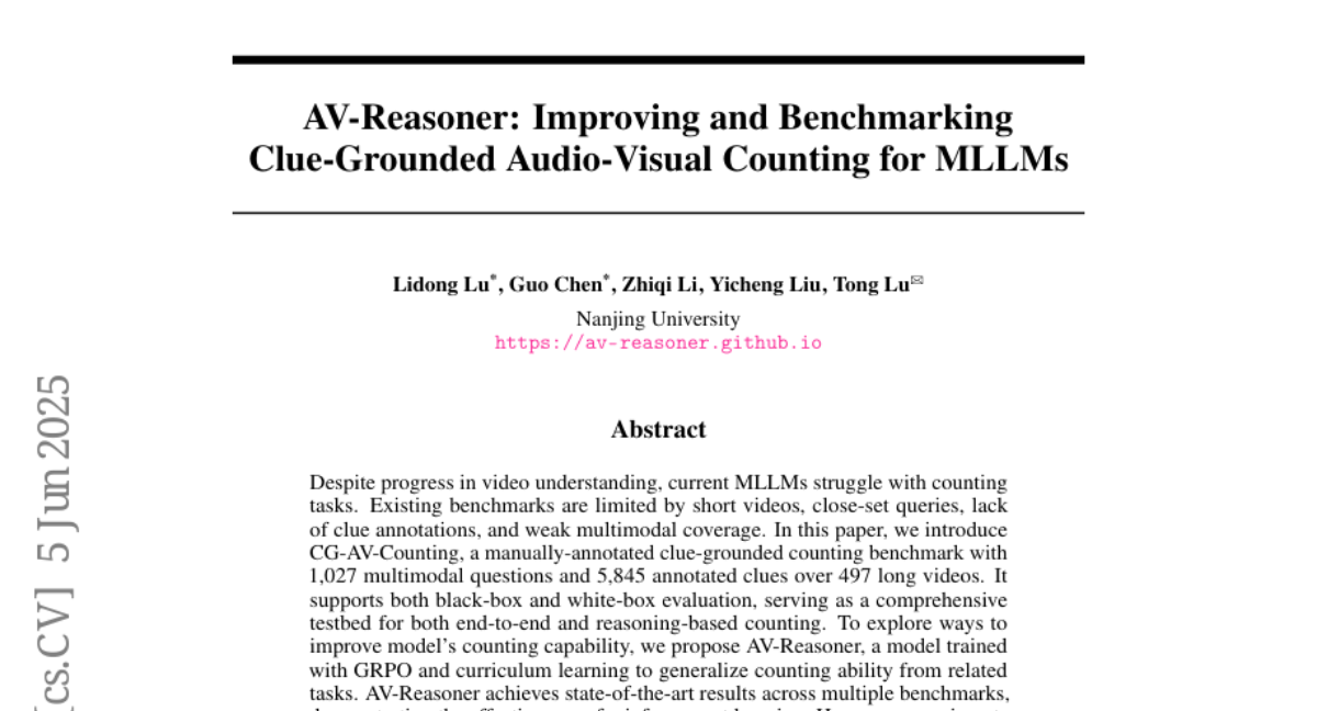 AV-Reasoner：改进和基准测试 MLLM 的线索导向音视频计数