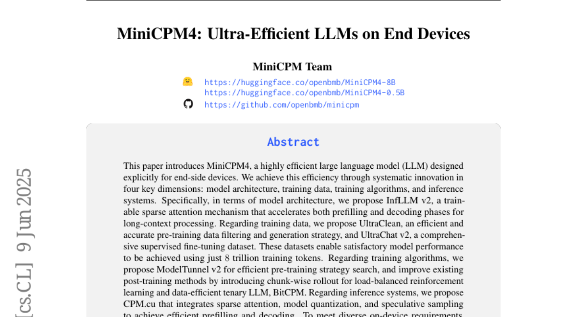 MiniCPM4: Ultra-Efficient LLMs on End Devices