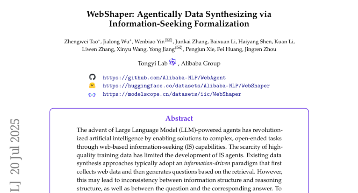 WebShaper：通过信息寻求形式化实现智能体驱动的数据合成